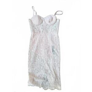 New BCBG Women's Pink Lace Mesh Midi Dress with Built in Bodysuit, size 4